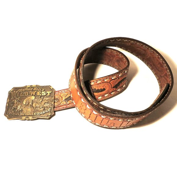 Buffalo Bill's Wild West Brown Leather Belt & Brass Buckle - Size 38 - Picture 3 of 8